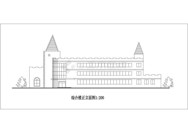 南京某度假村1900平米3层框架结构综合楼平立剖面设计CAD图纸-图一