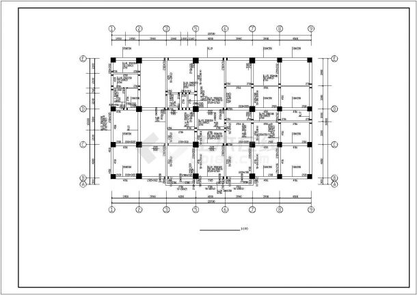 阜阳市某商业街7层框架结构商务宾馆全套结构设计CAD图纸-图一