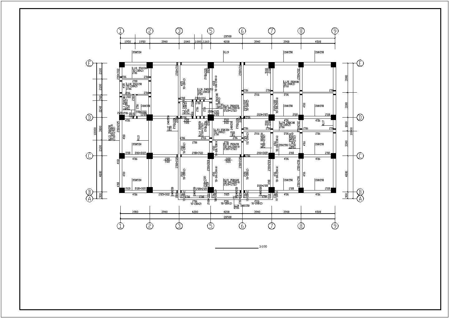 阜阳市某商业街7层框架结构商务宾馆全套结构设计CAD图纸