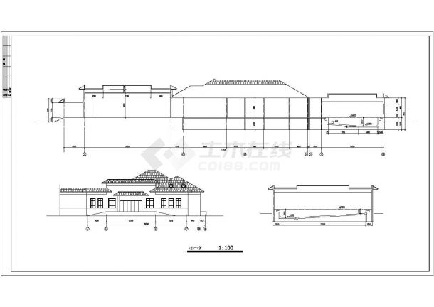 2740平米单层砖混结构民宿酒店平立剖面设计CAD图纸（含地下室）-图一