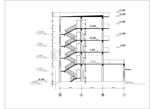 某五层框架结构商住楼平立剖面设计CAD图纸（底层商铺）-图二