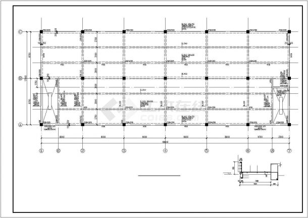 48x17.5m 框架结构开间6m厂房cad详细结施图-图二