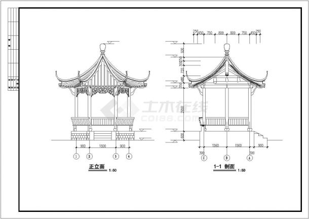 观景亭建筑图纸六角亭（长3.6米 宽3.12米）-图二