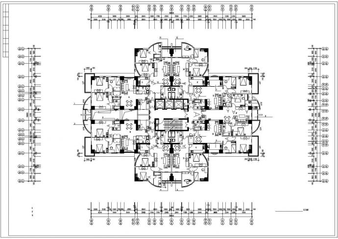 大连市玉缘小区多栋住宅楼标准层平面设计CAD设计图（共14张）_图1