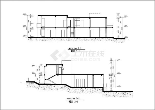 260平米左右2层框混结构山地别墅建筑结构设计CAD图纸-图一
