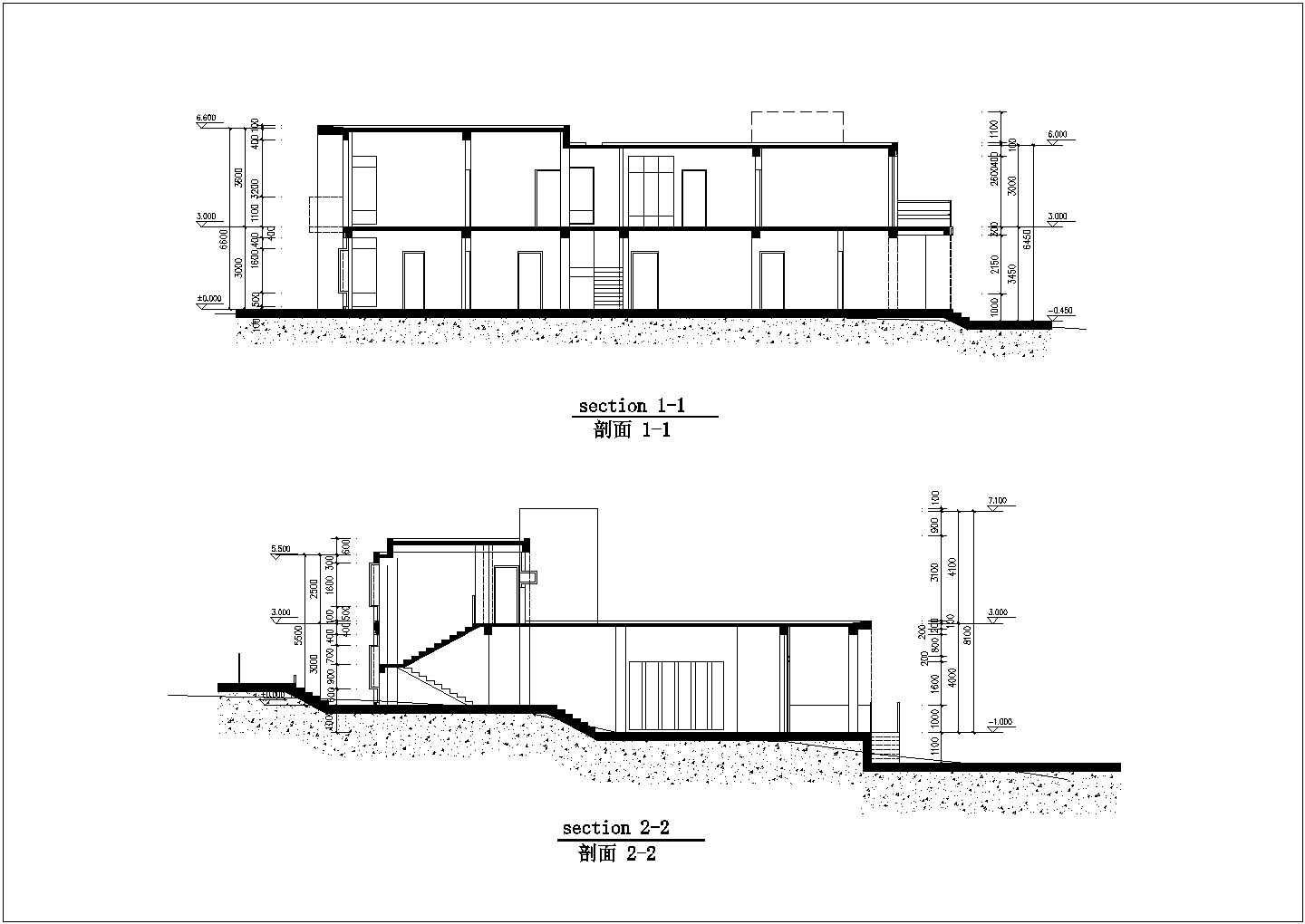 260平米左右2层框混结构山地别墅建筑结构设计CAD图纸