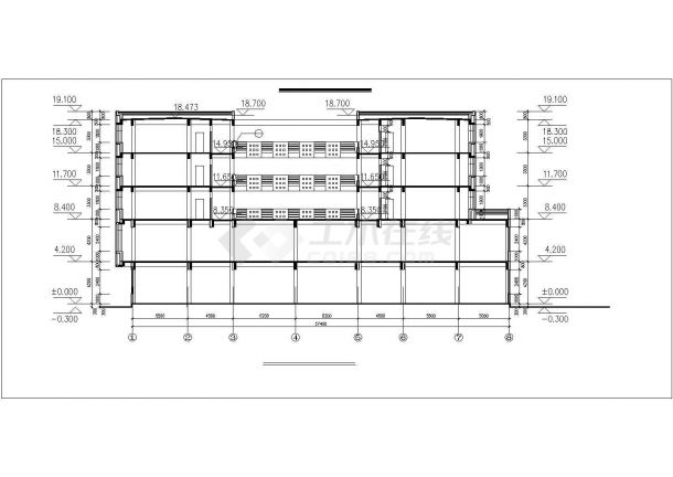 泉州市某实验中学5层框架结构宿舍楼平立剖面设计CAD图纸-图二