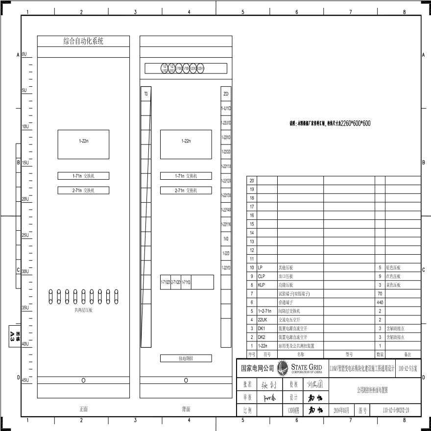 110-A2-5-D0202-20 公用测控柜柜面布置图.pdf-图一