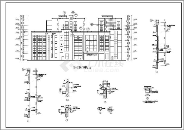 湖州市某社区5900平米7层框架结构农贸市场平立剖面设计CAD图纸-图二