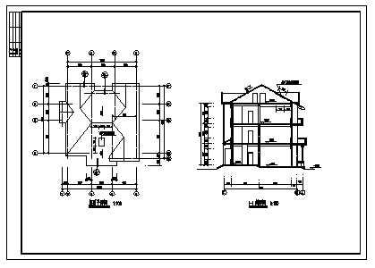 三层新中式小户型别墅建筑施工cad图(带阁楼设计，共七张)-图二