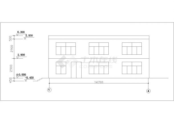 250平米2层砖混结构出租楼平立剖面设计CAD图纸（1层1户）-图一