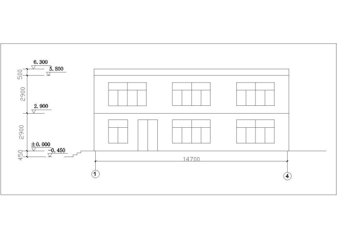 250平米2层砖混结构出租楼平立剖面设计CAD图纸（1层1户）_图1