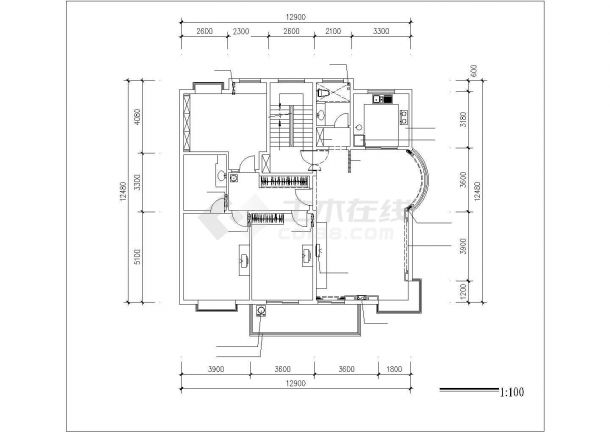 商品房装修CAD设计平面布置图-图二