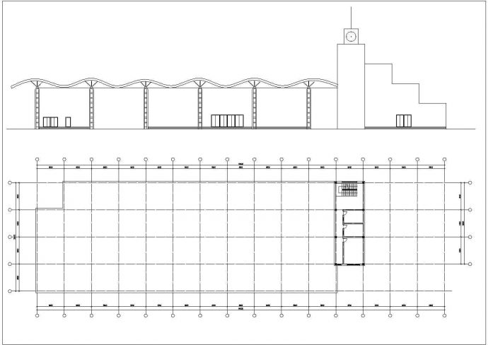长99米 宽26.4米 2层局部四层车站建筑设计【各层平面 1立面】_图1