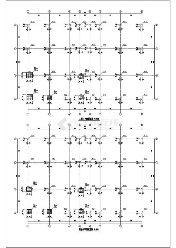 湘潭市某建筑公司6层框架结构职工宿舍楼全套结构设计CAD图纸-图二