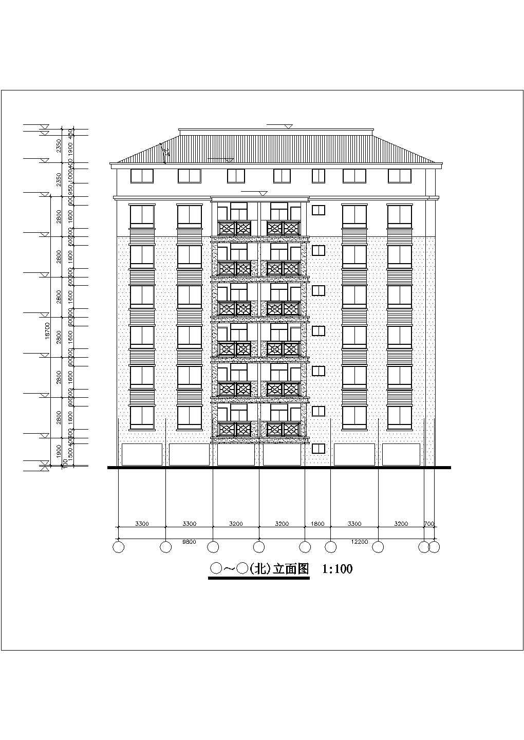 2000平米左右7层框架结构住宅楼建筑设计CAD图纸（含架空层）