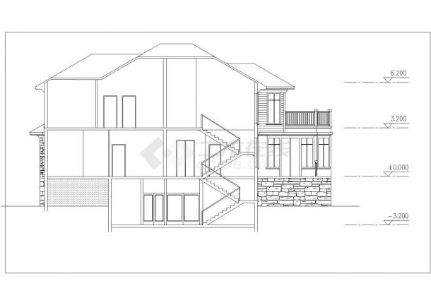 独栋二层别墅建筑cad施工设计图纸（含效果图）-图一