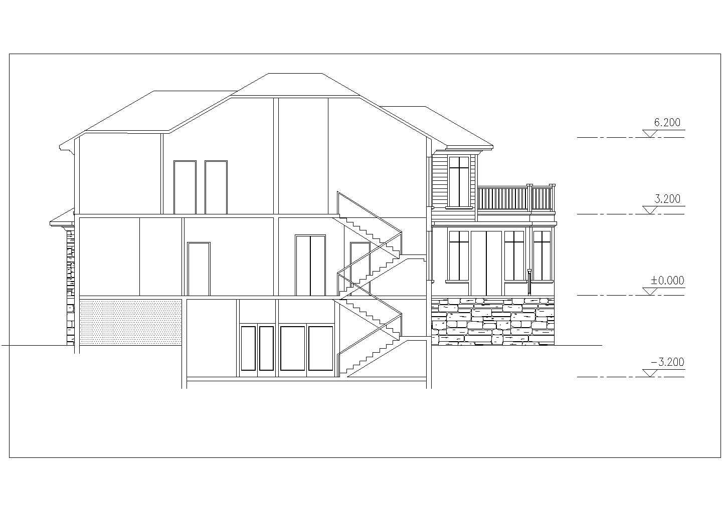 独栋二层别墅建筑cad施工设计图纸（含效果图）