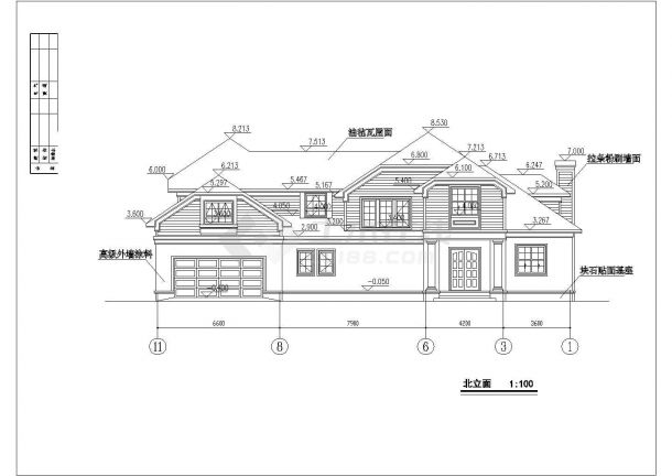 某二层框混结构欧式风格私人小别墅设计cad全套建施图纸（甲级院设计）-图二