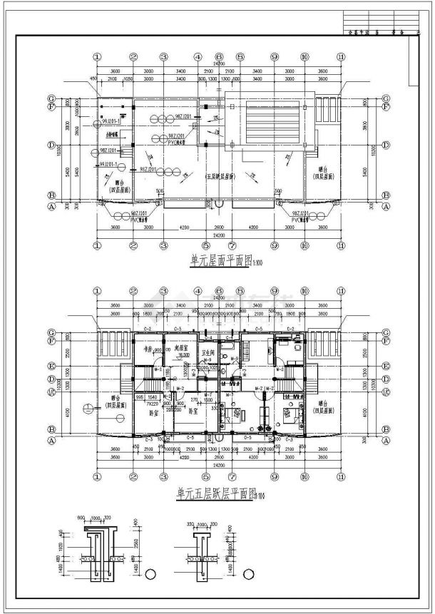 某地多层框架结构住宅楼建筑施工设计cad图纸-图二