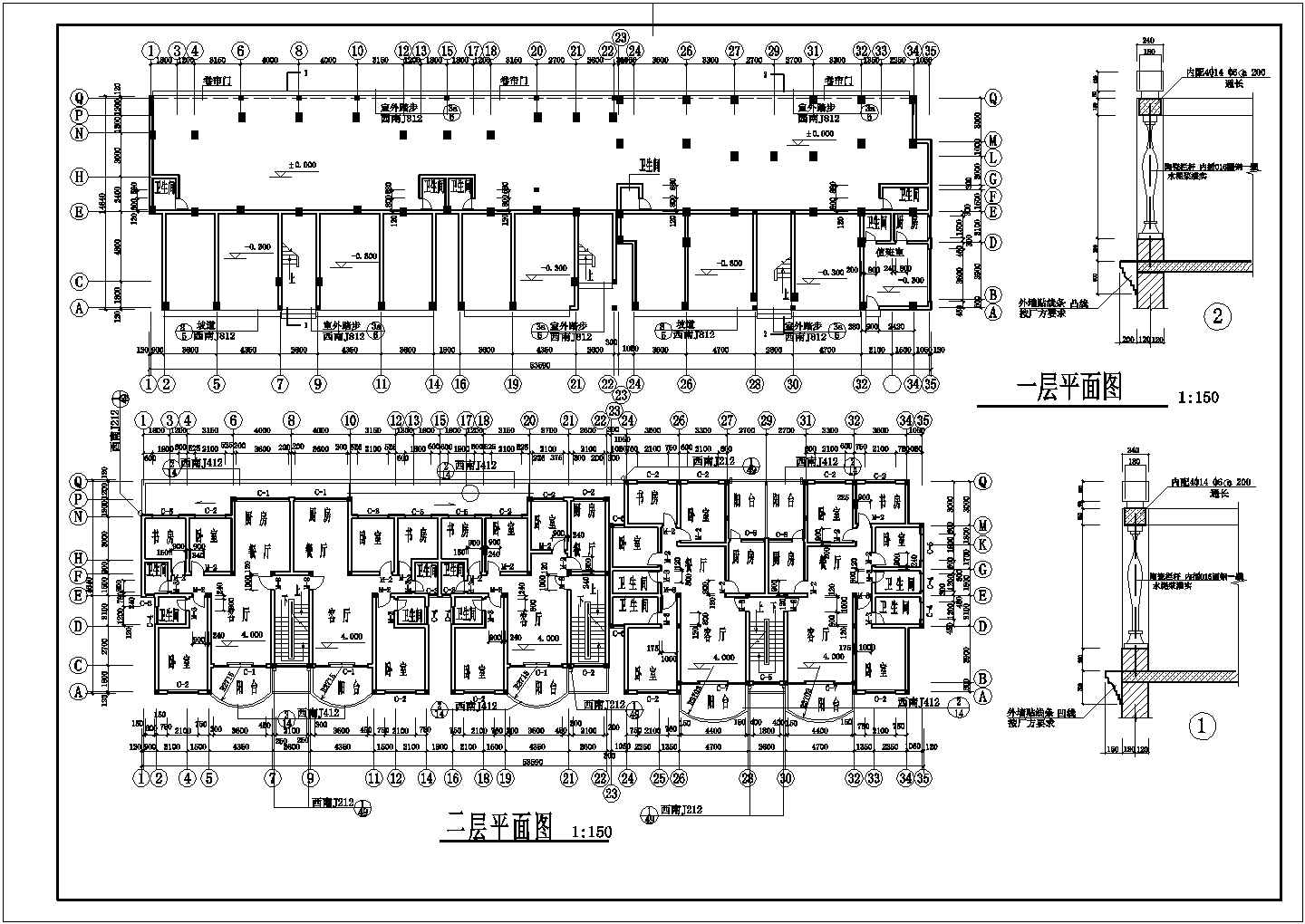 【苏州】某地七层经典住宅全套建筑施工设计cad图纸(含厨房 卫生间 值班室平面大样图)