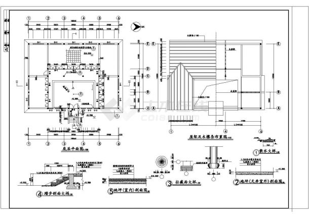 长18.54米 宽13.44米 单层准提庵建筑施工图【平立剖 大样】-图一