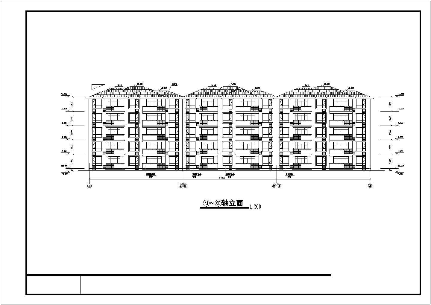 五层三单元不对称户型住宅楼全套设计图纸(单元内的两户型不对称、单元跟单元间对称)