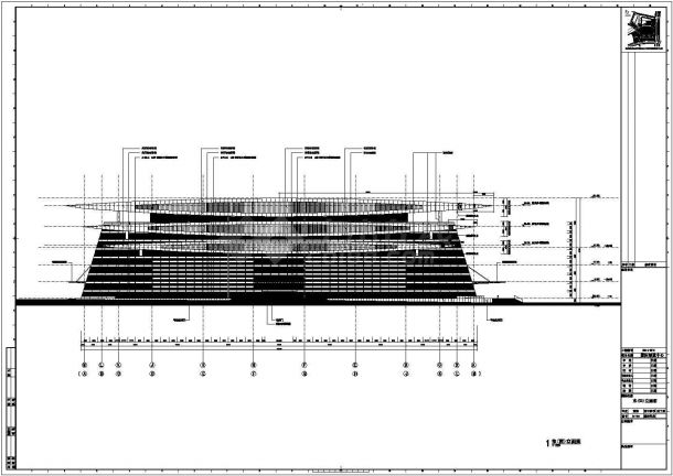 深圳某演艺中心8500平米4层框架结构会展中心平立剖面设计CAD图纸-图一