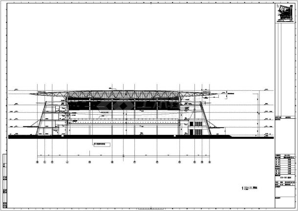 深圳某演艺中心8500平米4层框架结构会展中心平立剖面设计CAD图纸-图二