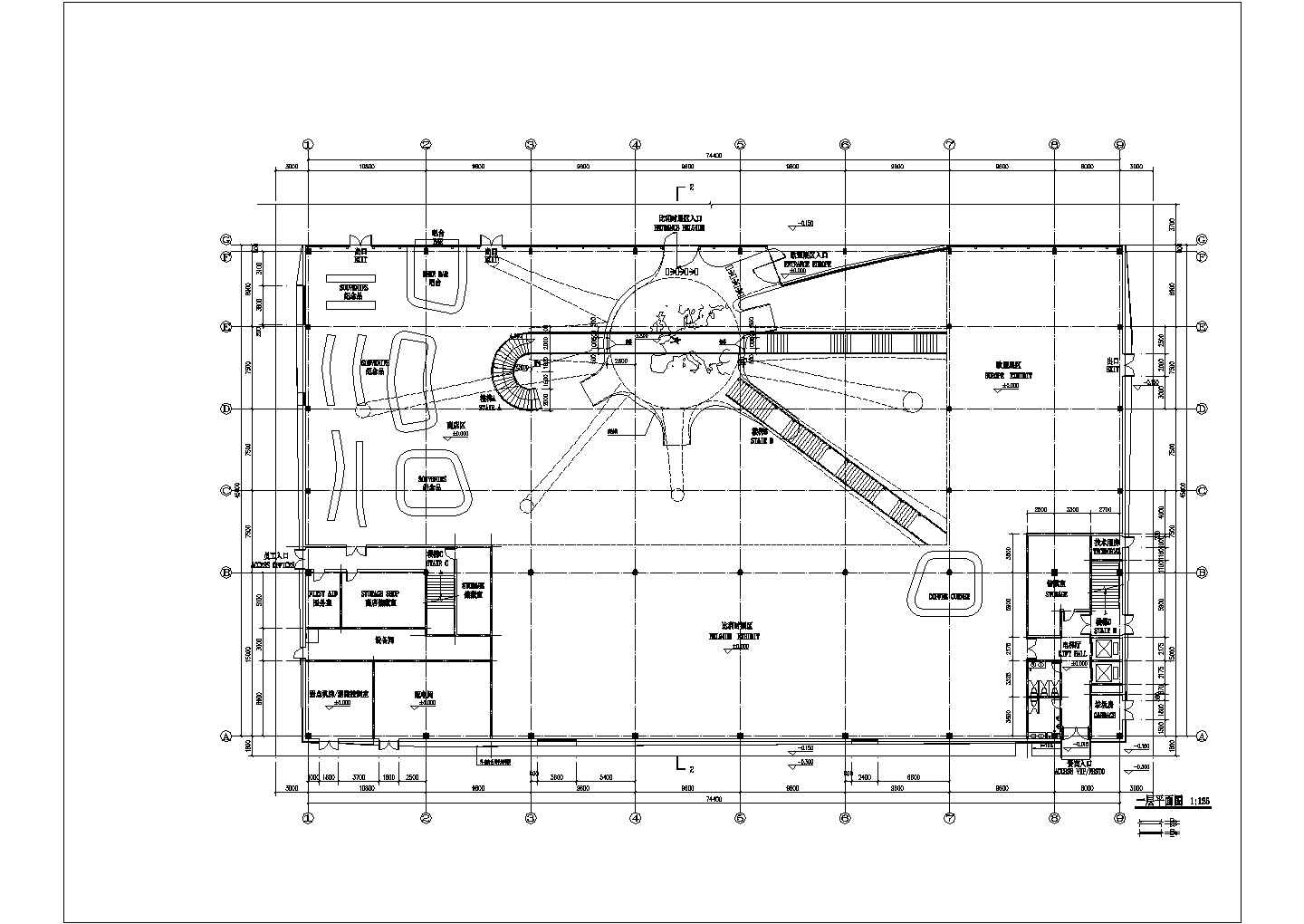 2010年上海世博会2+1层框架结构比利时分馆平立剖面设计CAD图纸