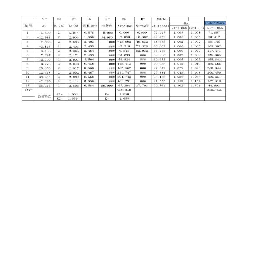 边坡稳定性分析计算表格Excel-图二