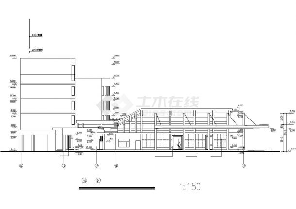 长70米 宽50米 4层4038平米扇型汽车站建筑施工图【平立剖】-图一