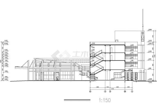 长70米 宽50米 4层4038平米扇型汽车站建筑施工图【平立剖】-图二
