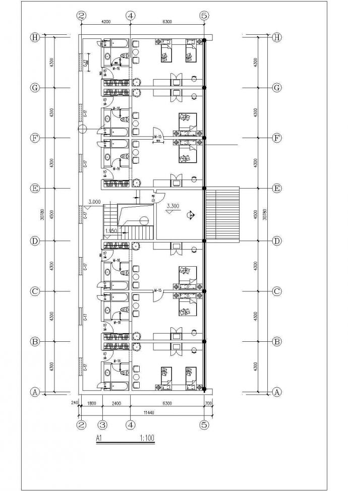 兰州市某2000平米2层框架结构休闲宾馆平立面设计CAD图纸_图1