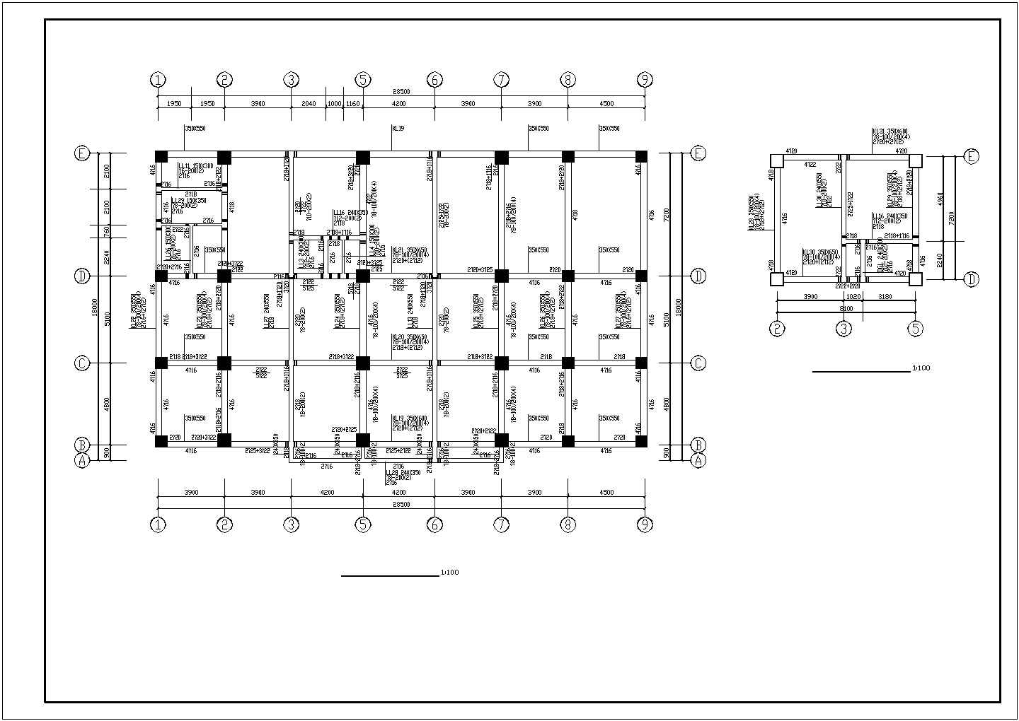 拉萨市某商业街7层框架结构商务宾馆全套结构设计CAD图纸