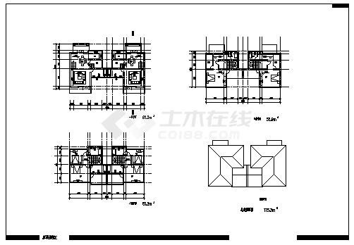 三层新中式风格双拼别墅建筑设计cad图(含四套设计图，共八张)-图一