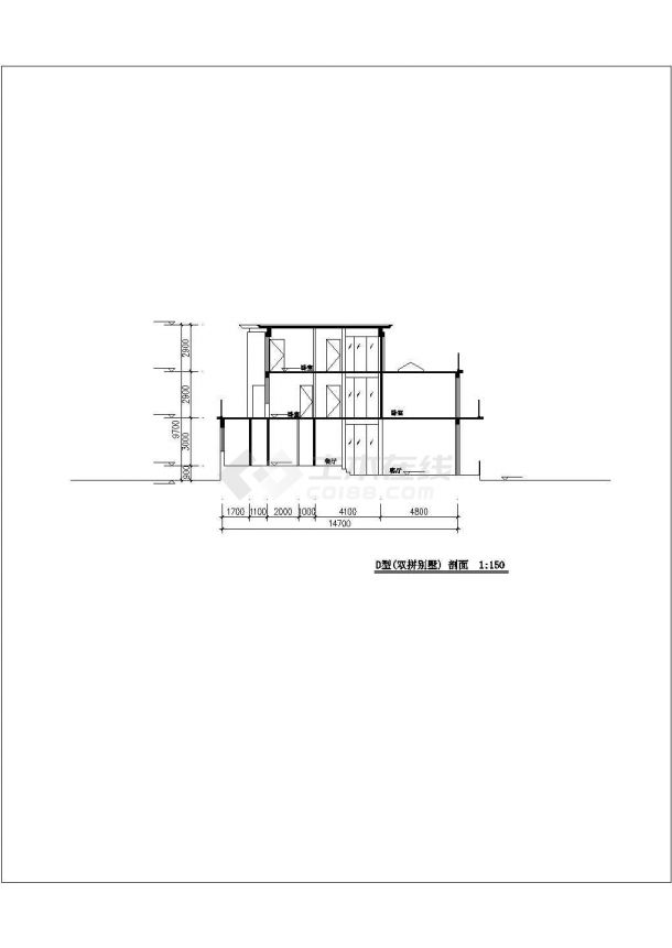 某小区多层现代联体别墅建筑设计方案施工CAD图纸-图一