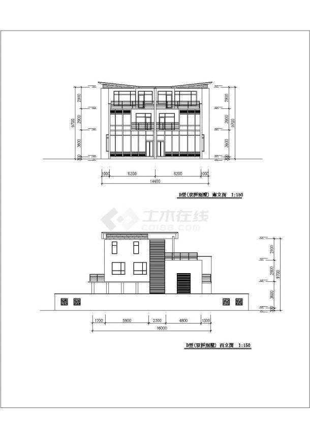 某小区多层现代联体别墅建筑设计方案施工CAD图纸-图二