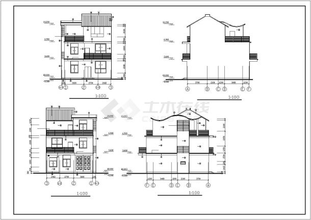 某两套景区山庄现代双拼别墅建筑设计方案施工CAD图纸-图二
