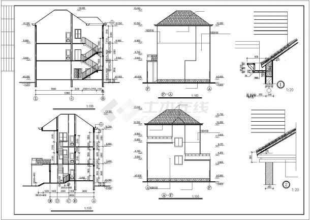 某度假山庄美式商业别墅住宅建筑设计方案施工CAD图纸-图二