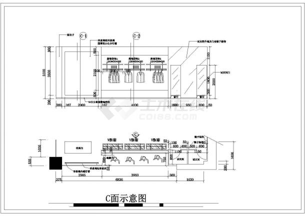 【南京】某130平方服装店全套施工设计cad图纸-图二
