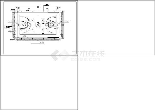 某地室外塑胶篮球场带铁丝围墙设计cad施工图纸-图二