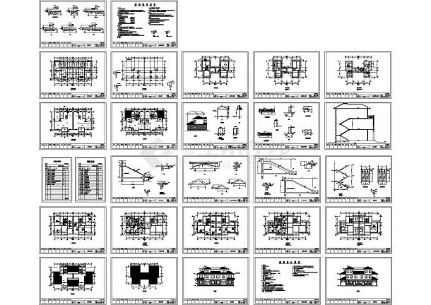 广东某三层联体别墅建筑设计CAD全套图纸-图一