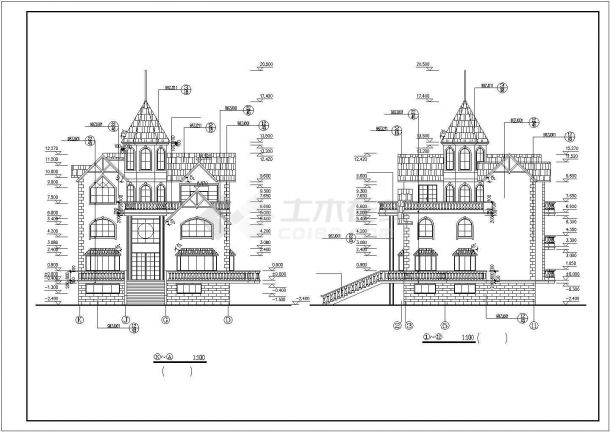某温泉度假村欧式私人别墅建筑方案设计施工CAD图纸-图一