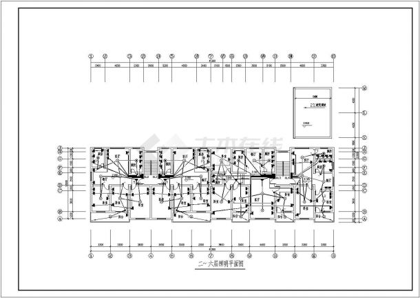 6层1梯2户3单元住宅楼水电施工图（长55.8米 宽22.2米）-图一