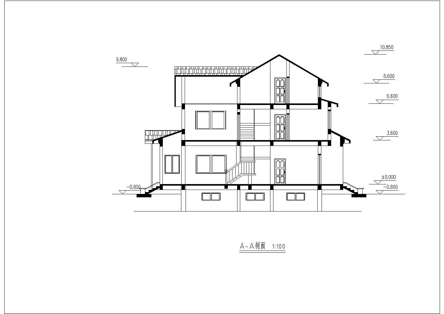 某景区度假村三层双拼小别墅建筑方案设计施工CAD图纸