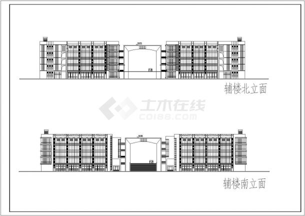 某图书办公楼建筑立面设计CAD图纸-图二