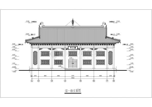 某洗心禅寺天王殿建筑设计CAD图-图二