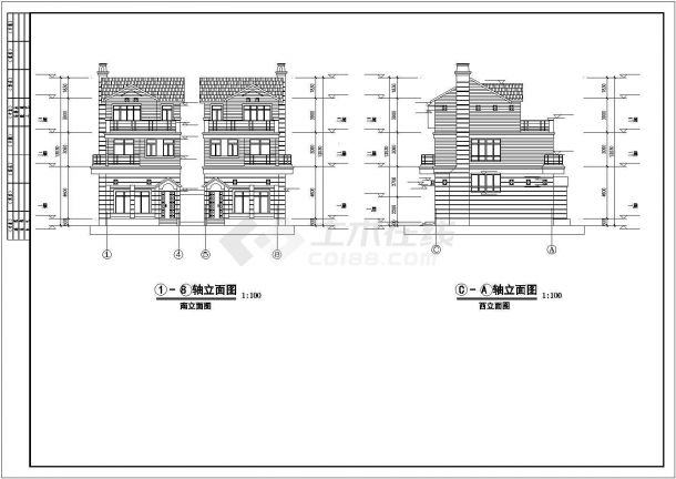 某城市高级私人双联别墅建筑全套方案设计施工CAD图纸-图二