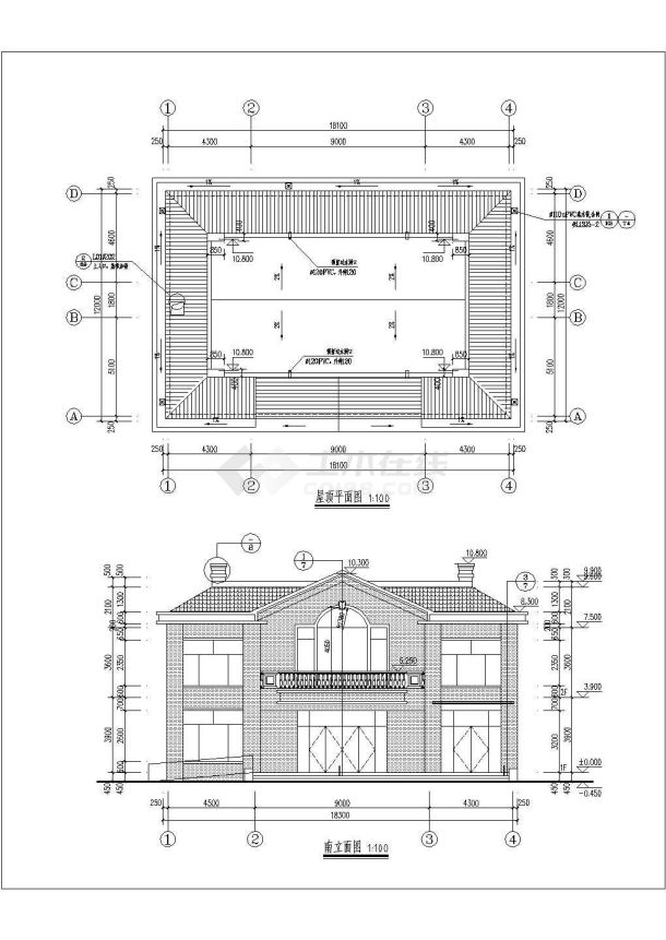 成都某社区400平米2层框架结构社区服务中心建筑设计CAD图纸-图一
